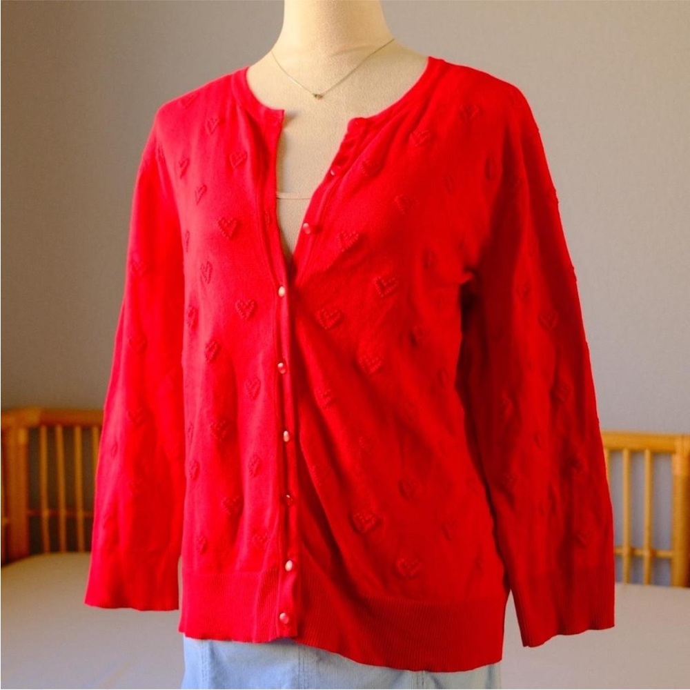 Cable & Gauge Red Knit Heart Design Cardigan - Picture 2 of 8